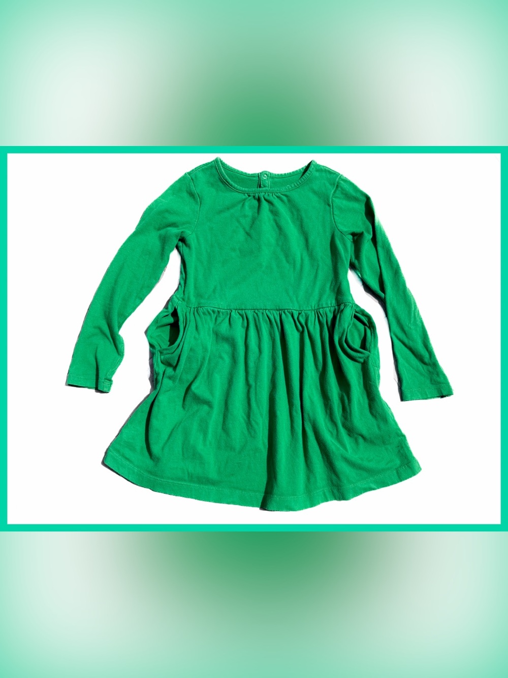Primary Kids Green Long Sleeve Perfect Pocket Dress Size 6-7 Knit Cotton Play